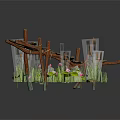Small Water Scene With Wooden Bridge Lily Pads And Aquatic Plants