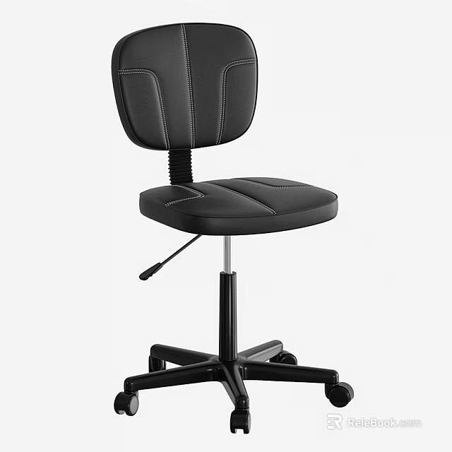 Black Leather Office Chair With Stitched Backrest Adjustable Height And Wheeled Base 3d model 