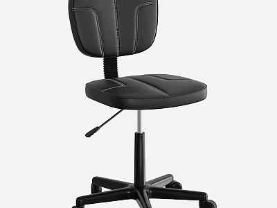 Black Leather Office Chair With Stitched Backrest Adjustable Height And Wheeled Base 3d model