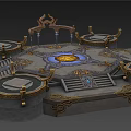 Fantasy Game Scene Elements With Ornate Platforms Golden Altars And Statues 3d model