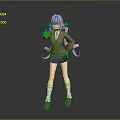 Anime Female Character With Twin Tails Red Coat Purple Skirt White Stockings And Red Shoes