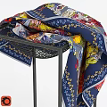 Stylish Black Metal Display Shelf With Colorful Patterned Fabric For Home Decoration