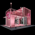 Pink Container House Design With Balcony Staircase Decorative Flowers And Interior Elephant Sculpture
