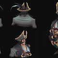 3D Pirate Character Model With Horned Hat Feathers Coat Front And Back Views 3d model