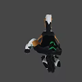 3D Animal Character With Black White Brown Fur Green Ears Yellow Eyes Open Mouth Squatting