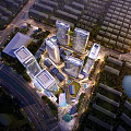Aerial Planning Of Modern Urban Complex With Buildings Roads And Water Body