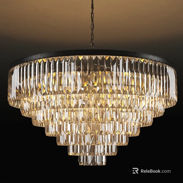 Crystal Chandelier With Multi Tiered Round Design And Bright Illuminated Metal Frame 3d model 