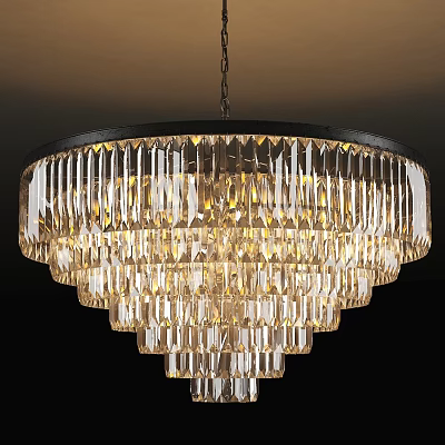 Crystal Chandelier With Multi Tiered Round Design And Bright Illuminated Metal Frame 3d model