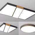 Modern Rectangular and Round Ceiling Lights with Black Frame Gold Accents and White Panels