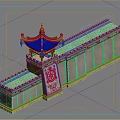Ancient Chinese Architecture Model With Green Roof Golden Decorations And Carved Wall