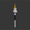 Standing Metallic Torch Structure With Bright Yellow Flame And Black Handle