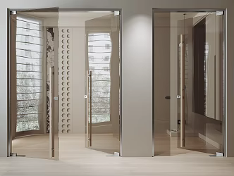Office glass double door swing door frameless glass door office glass partition 3d model