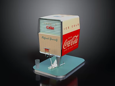 Vintage Coca-Cola Ice Cold Drink Dispenser With Blue Base And Cup 3d model