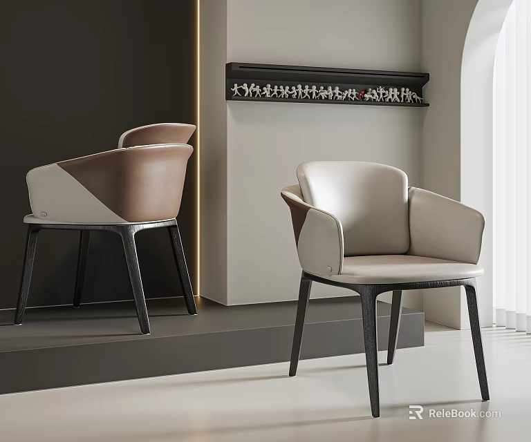 Modern Leather Dining Chairs With Beige And Brown Upholstery And Black Legs In Minimalist Interior 3d model 