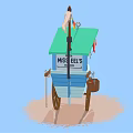 Mrs Bees Fresh Seafood Cart With Green Canopy Colorful Pennants And Wooden Wheels