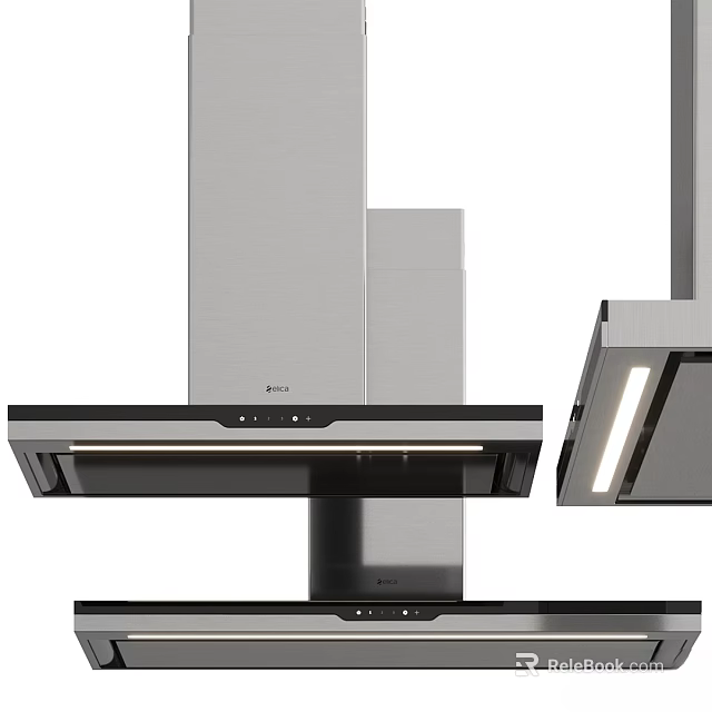 Sleek Modern Stainless Steel Range Hood With LED Light And Multiple Angles 3d model 