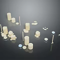 Decorative Candles In Various Sizes And Shapes With Accessories On Black Background