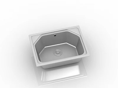 Modern Stainless Steel Square Kitchen Sink with Single Bowl and Drain 3d model