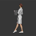Woman Doctor In White Coat Holding Tablet Standing Against Gray Background