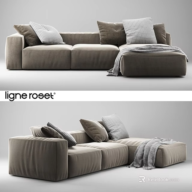 Modern Large Upholstered Leisure Sofa Combination With Soft Throw Pillows And Cozy Decorative Blankets 3d model 