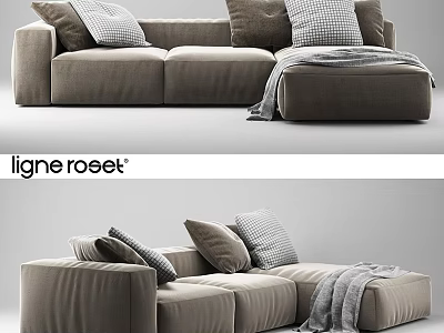 Modern Large Upholstered Leisure Sofa Combination With Soft Throw Pillows And Cozy Decorative Blankets 3d model