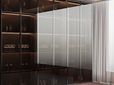 Modern Wine Cabinet With Glass Doors And Wine Bottles Glasses 3d model