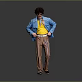 Stylish Daily Life Clothing With Blue Jacket Yellow Top And Striped Pants