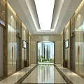 Modern Elevator Lobby With Marble Flooring Elevator Doors And City View 3d model