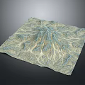Scenic Landscape Terrain Model With Blue Green Beige Colors And Mountain Valley Patterns