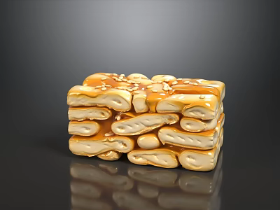Delicious Crispy Stacked Layered Pastry With Golden Caramel Sauce And Sesame Seeds 3d model
