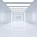 White Modern Corridor With Columns Rectangular Ceiling Lights Smooth Floor And Frame Structure At End 3d model