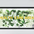 Health Care Shop Window Display with Tropical Green Leaves Clear Bottles and White Spherical Decorations