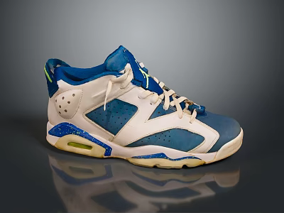 Blue And White Basketball Shoes With Lace Up Design Air Cushion Sole And Breathable Holes 3d model