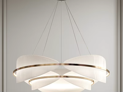 Modern Elegant Chandelier With White Layered Shade And Brass Circular Metal Frame Design 3d model