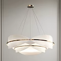 Modern Elegant Chandelier With White Layered Shade And Brass Circular Metal Frame Design