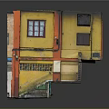 Concrete Stairs With Green Door And Graffiti On Both Side Walls