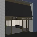 Modern Hotel Storefront With Metal Striped Roof And Illuminated Signage Glass Facade Warm Lighting