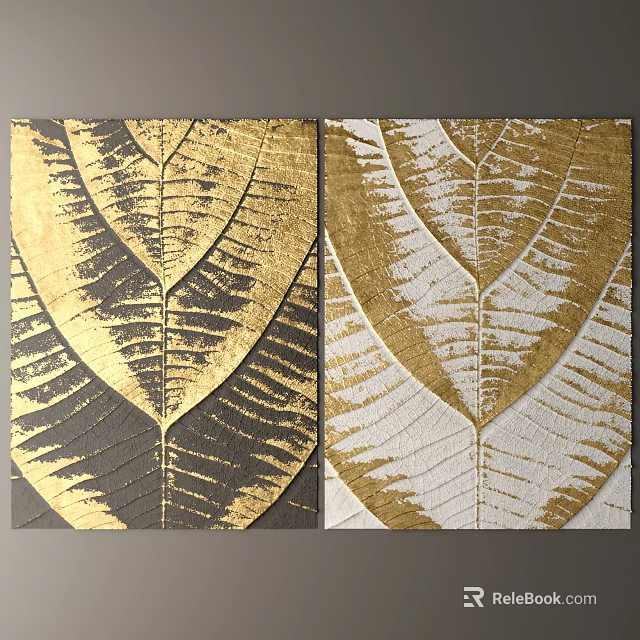 Elegant Wall Decor With Gold Dark Gray And White Leaf Pattern Design 3d model