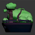 3D Miniature Scene With Green Trees Purple Boat Shaped Platform And Small Bridge