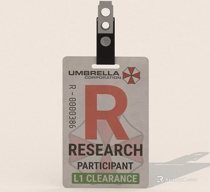 Umbrella Corporation Research Participant ID Badge With Red R Logo And Number 3d model 