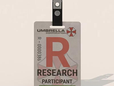 Umbrella Corporation Research Participant ID Badge With Red R Logo And Number 3d model