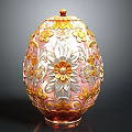 Ornate Decorative Egg With Gold Silver Floral Patterns And Pink Base Top Ornament