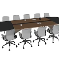 Modern Rectangular Conference Table With Wooden Top White Swivel Chairs Notebooks And Cups 3d model