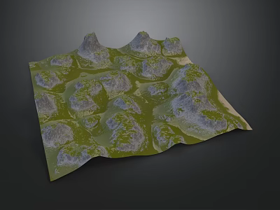 Rural Landscape with Rolling Green Hills and Natural Terrain Features 3d model