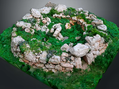 Natural Stone Circular Ring With Lush Green Grass and Mossy Greenery 3d model