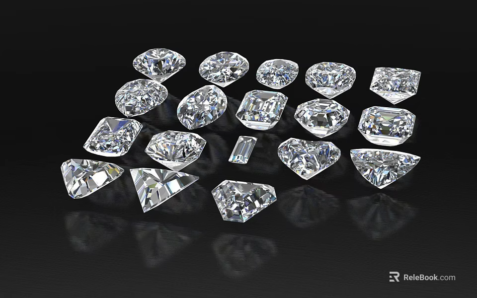 Sparkling Diamonds in Various Shapes and Cuts for Elegant Jewelry Collection 3d model 