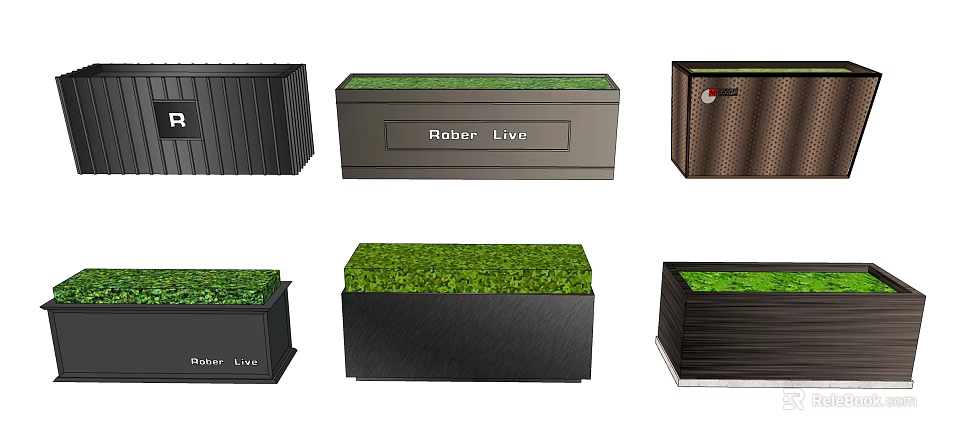Modern Flower Planters with Green Grass Top and Various Designs for Outdoor Use 3d model 