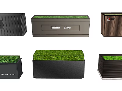 Modern Flower Planters with Green Grass Top and Various Designs for Outdoor Use 3d model