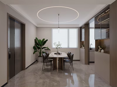 Modern Minimalist Dining and Living Interior Design With Marble Dining Table Chairs And Side Cabinets 3d model