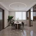 Modern Minimalist Dining and Living Interior Design With Marble Dining Table Chairs And Side Cabinets